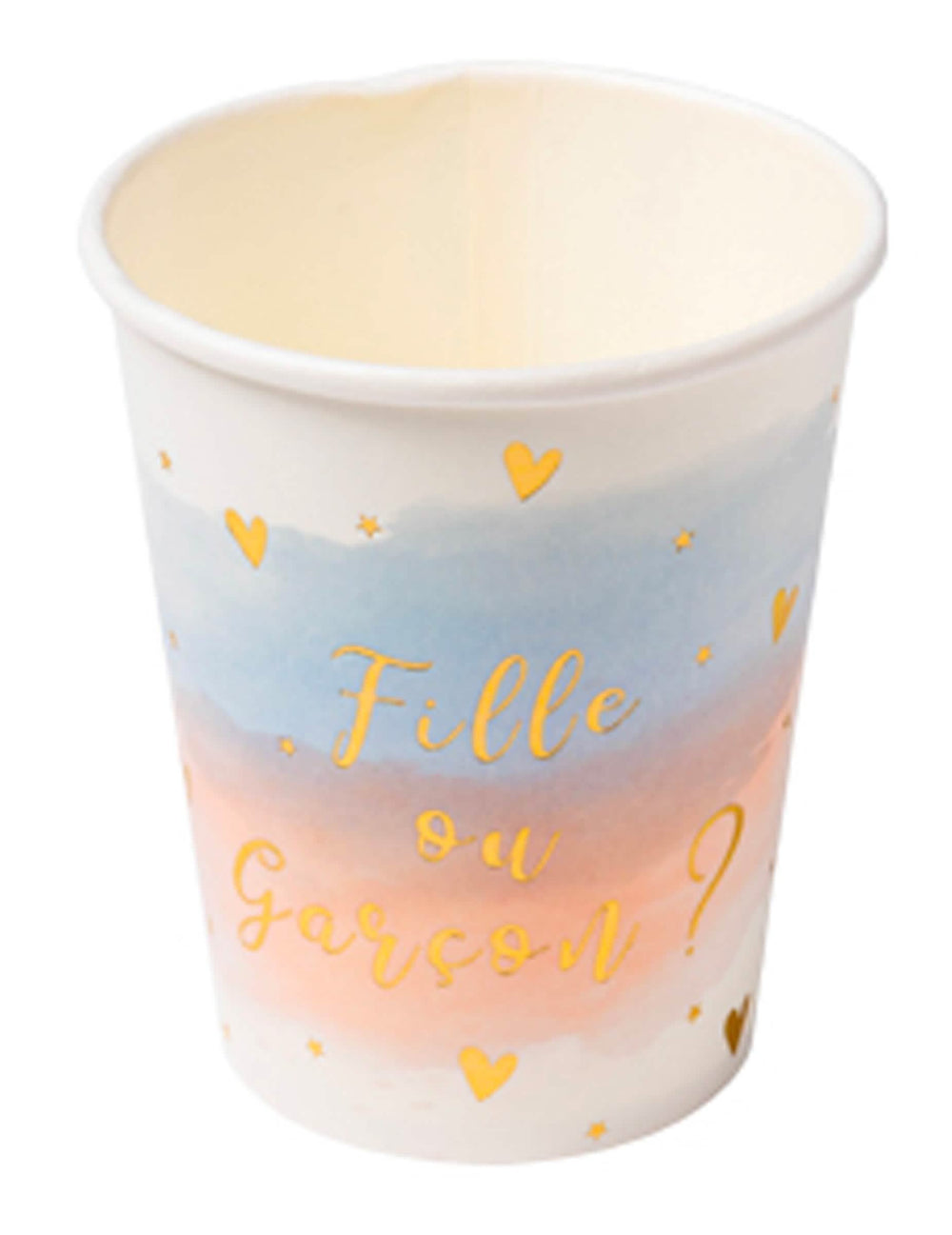 Pahare din carton pentru fată sau băiat pentru baby shower roz albastru și auriu