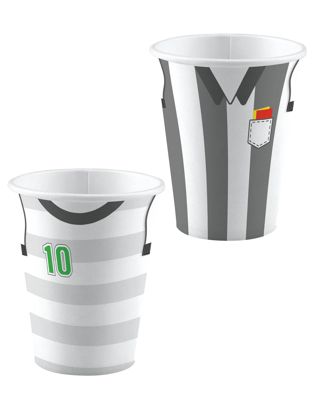 Pahare din carton Football pentru petrecere gri și alb cu motive de tricouri de jucător și arbitru