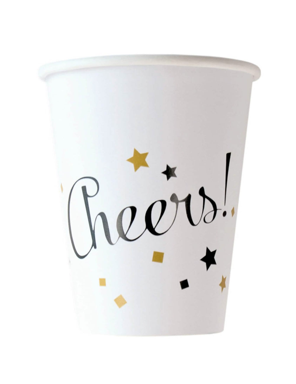 Pahare din carton happy new year pentru petrecere alb și auriu cu inscripția Cheers