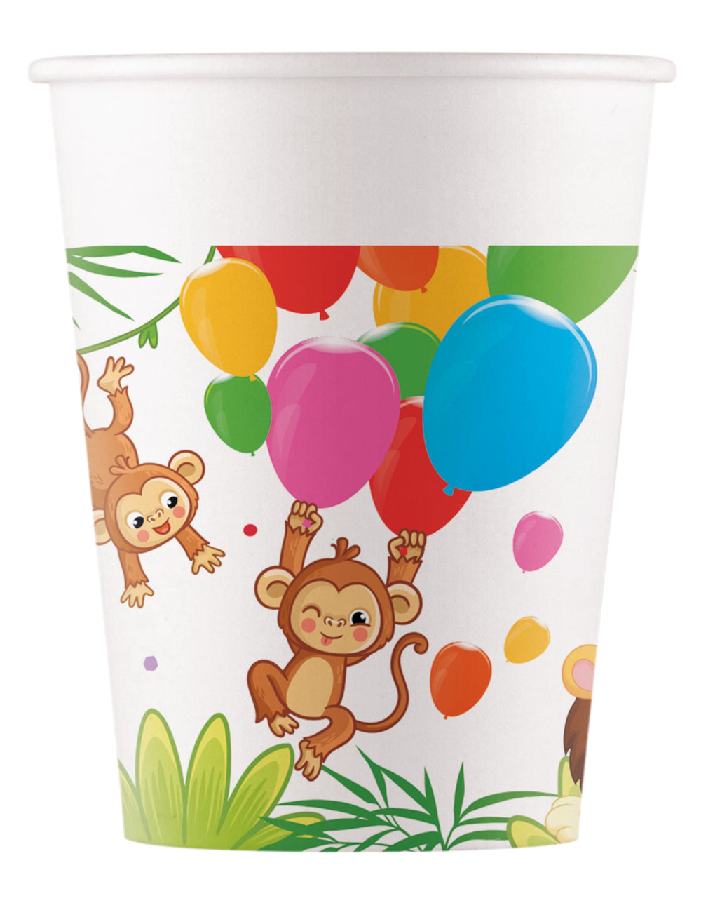 Gobelets en carton jungle balloons safari pour enfant avec singes et ballons multicolores