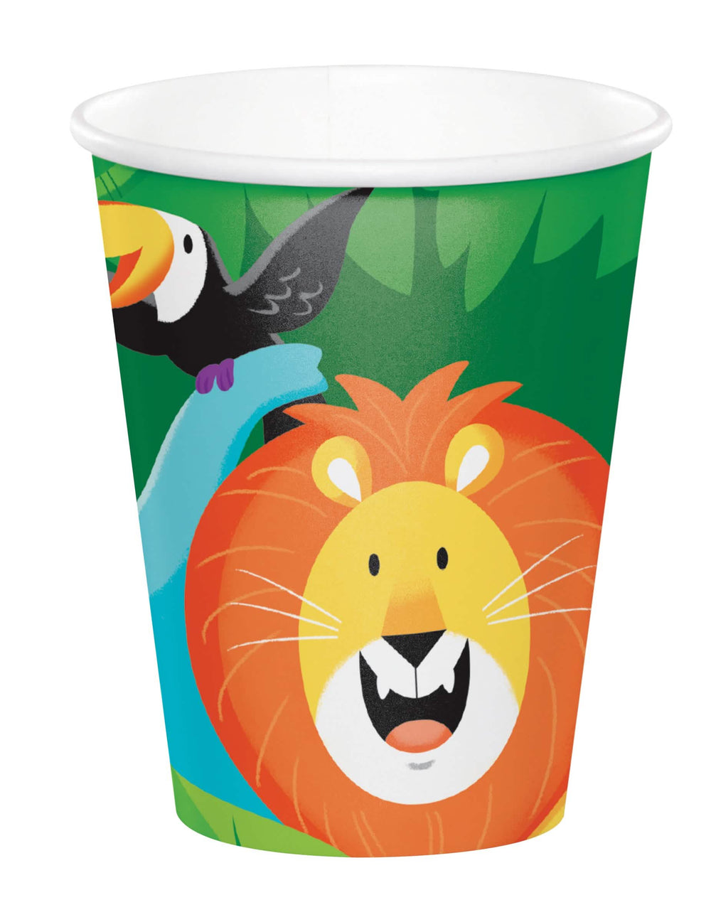 Pahar din carton junglă safari pentru copil verde cu lei și tucan