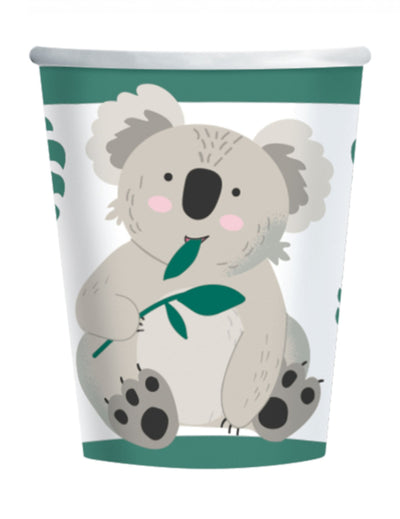 Gobelets en carton koala pour anniversaire vert et blanc