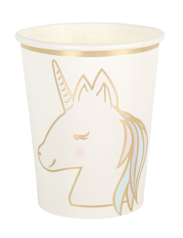 8 pahare de carton magice pastelate și aurii cu unicorni, 250 ml