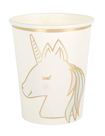 8 pahare de carton magice pastelate și aurii cu unicorni, 250 ml