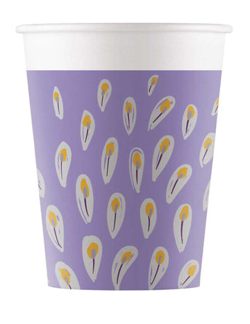 8 pahare din carton cu model metalic de păun, 200 ml, mov