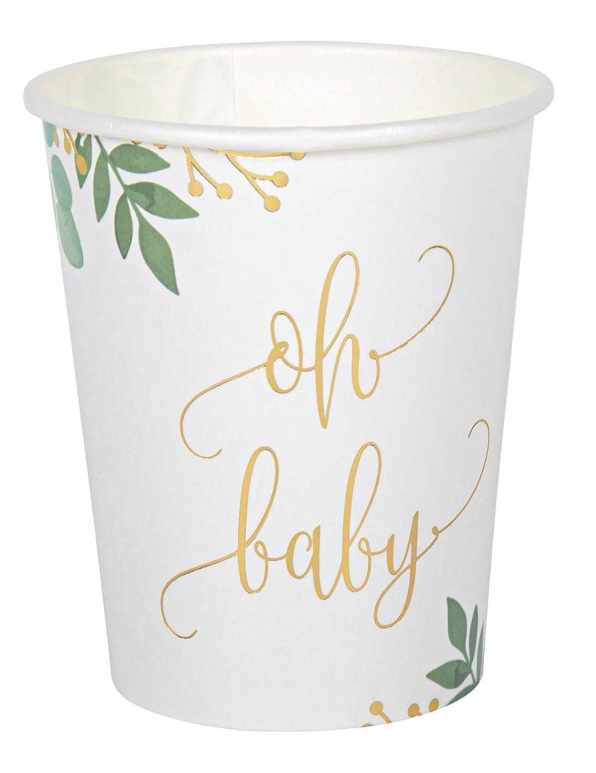 Pahare din carton Oh Baby Eucalyptus pentru baby shower alb cu aurire