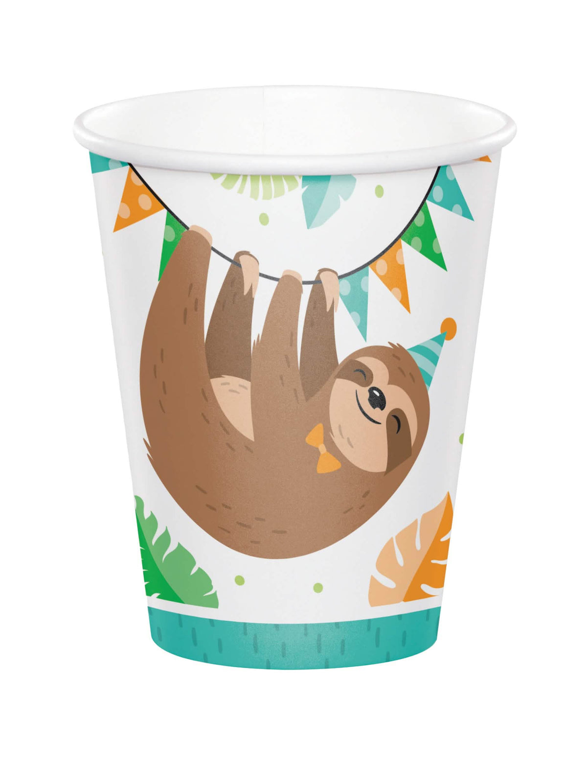Pahare din carton cu leneș drăguț pentru aniversare alb cu ilustrație de leneș atârnat