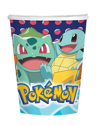 Pahare din carton Pokémon pentru copii, albastre, cu Bulbasaur și Squirtle