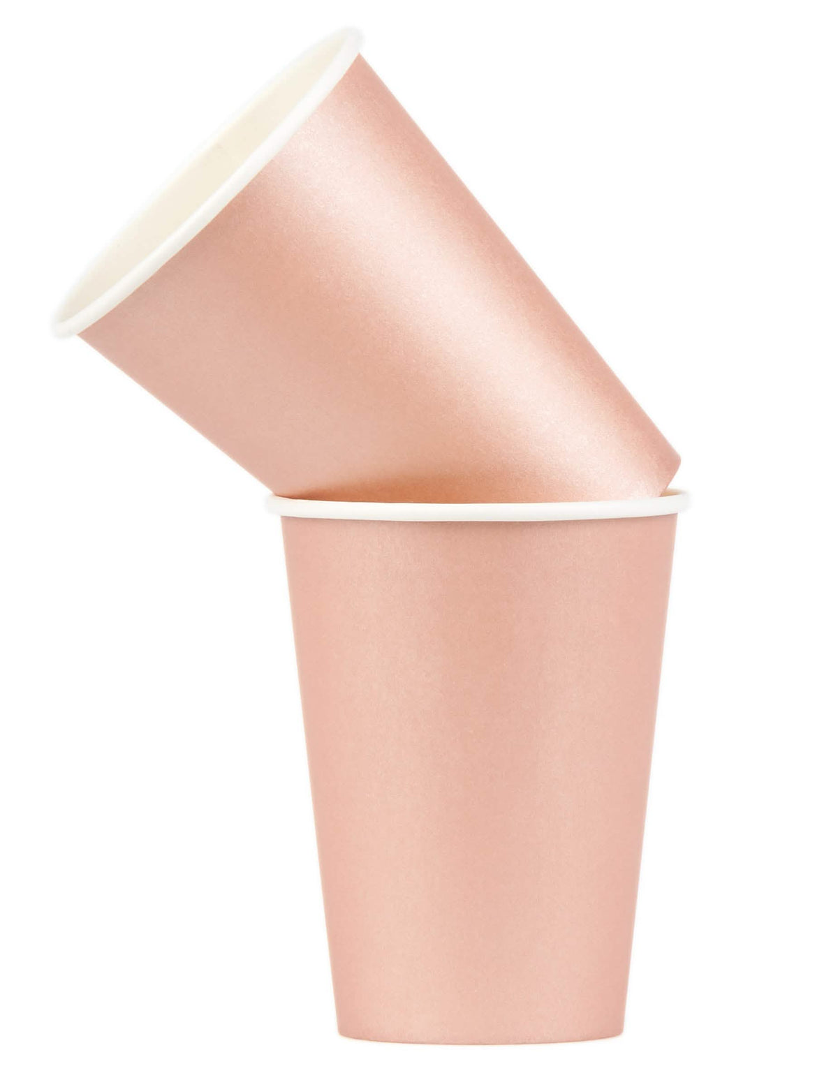 Vedere a două exemplare stivuite de pahare din carton auriu roz