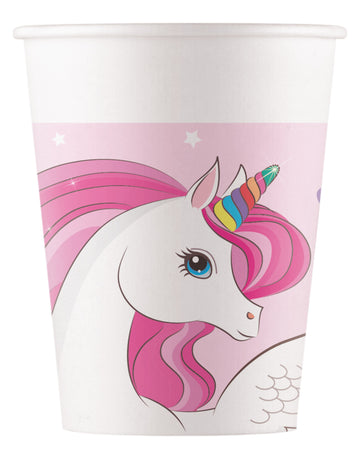8 pahare de carton cu unicorn curcubeu, 200 ml, pentru o zi de naștere