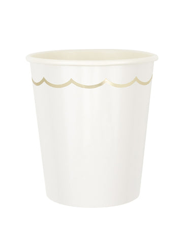8 pahare de carton festonate albe și aurii, 200 ml