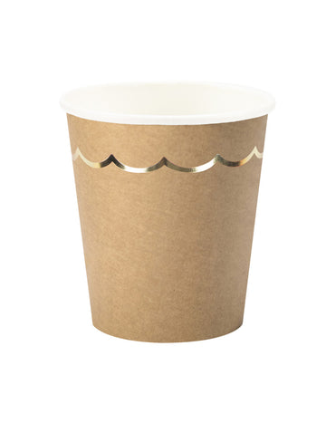 8 pahare de carton cu model kraft și auriu, 200 ml