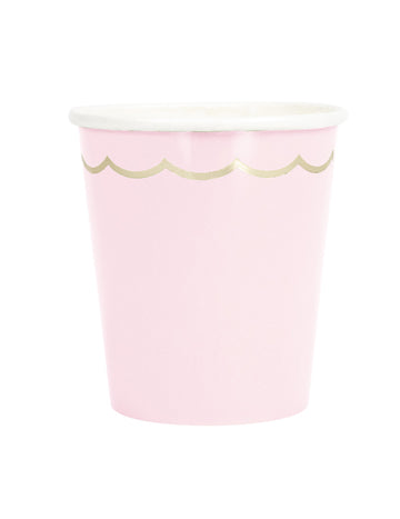 8 pahare de carton festonate, roz pastel și auriu, 200 ml