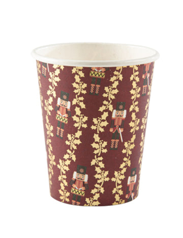 8 pahare festive în formă de spărgător de nuci, 255 ml, din carton bordo