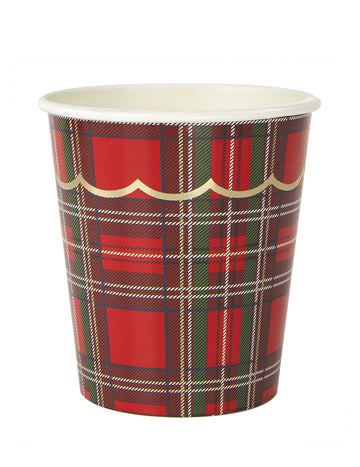 8 pahare tartan de Crăciun, 200 ml, carton roșu