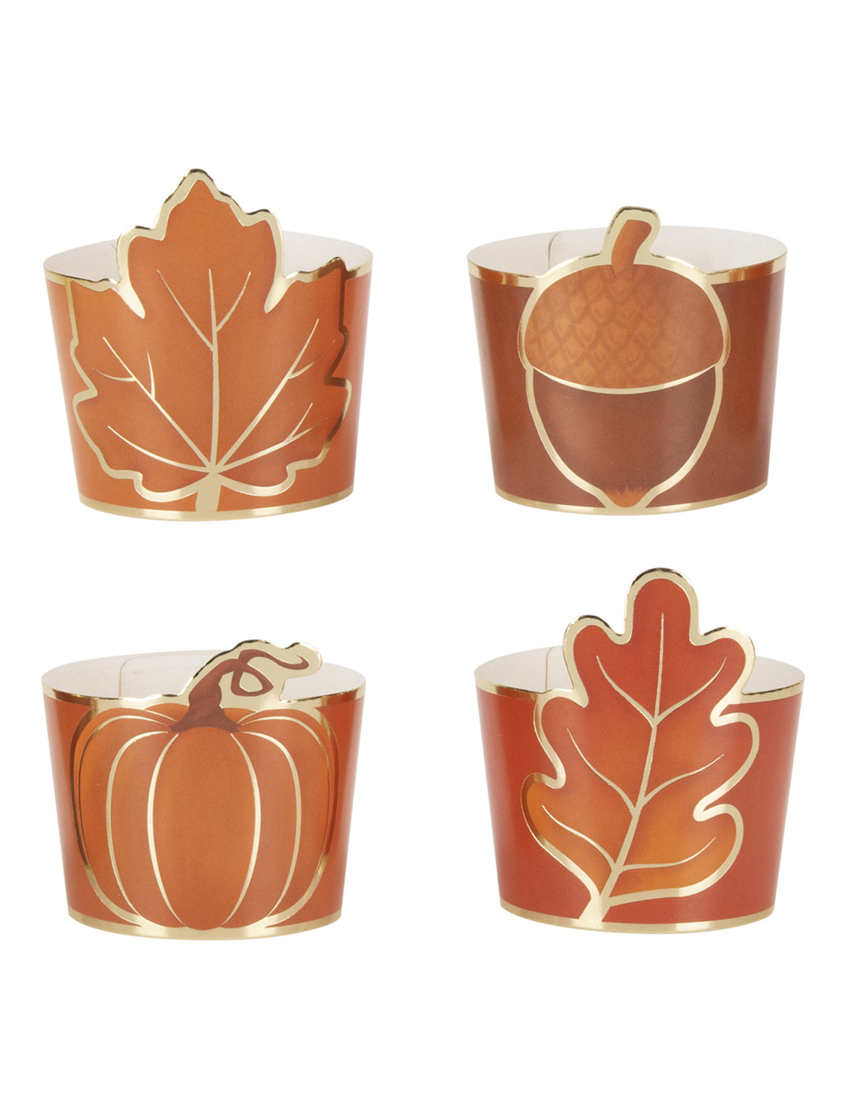 Habillages à gobelets automne et Halloween orange et marron avec motifs de feuilles et citrouille