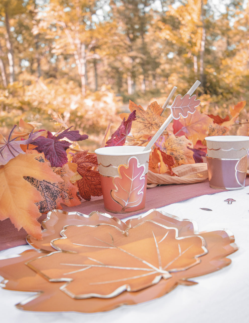 Vue de la décoration de table des habillages à gobelets automne et Halloween