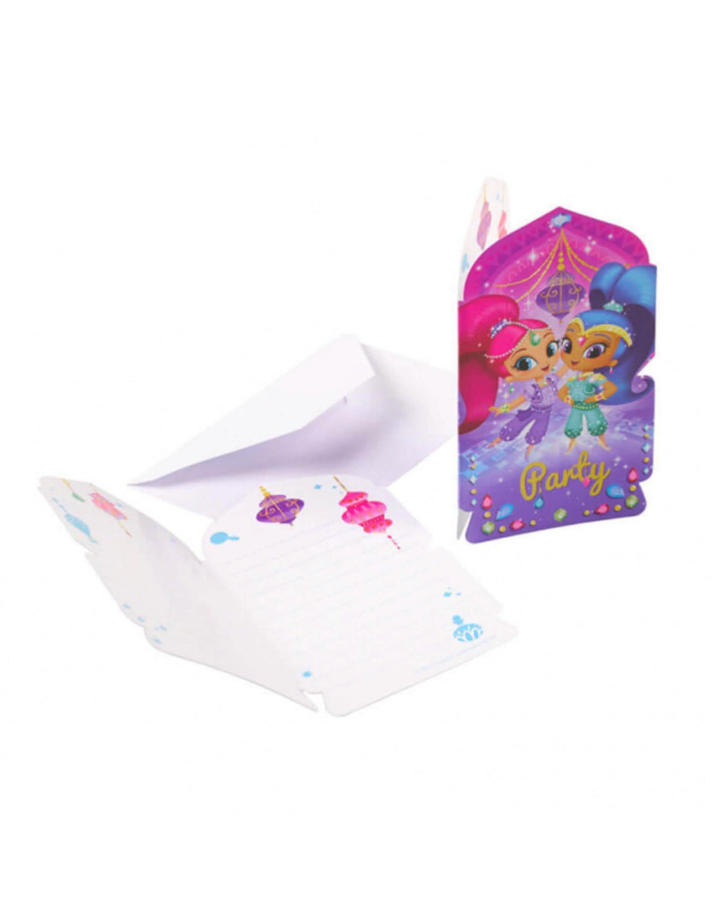 Invitations et enveloppes Shimmer et Shine pour enfant violettes et roses