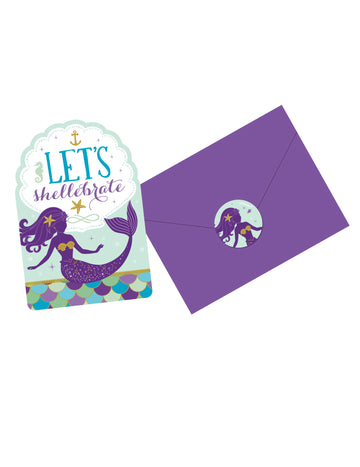 8 invitații și plicuri + autocolante cu vis de sirenă 10 x 15 cm pentru ziua de naștere