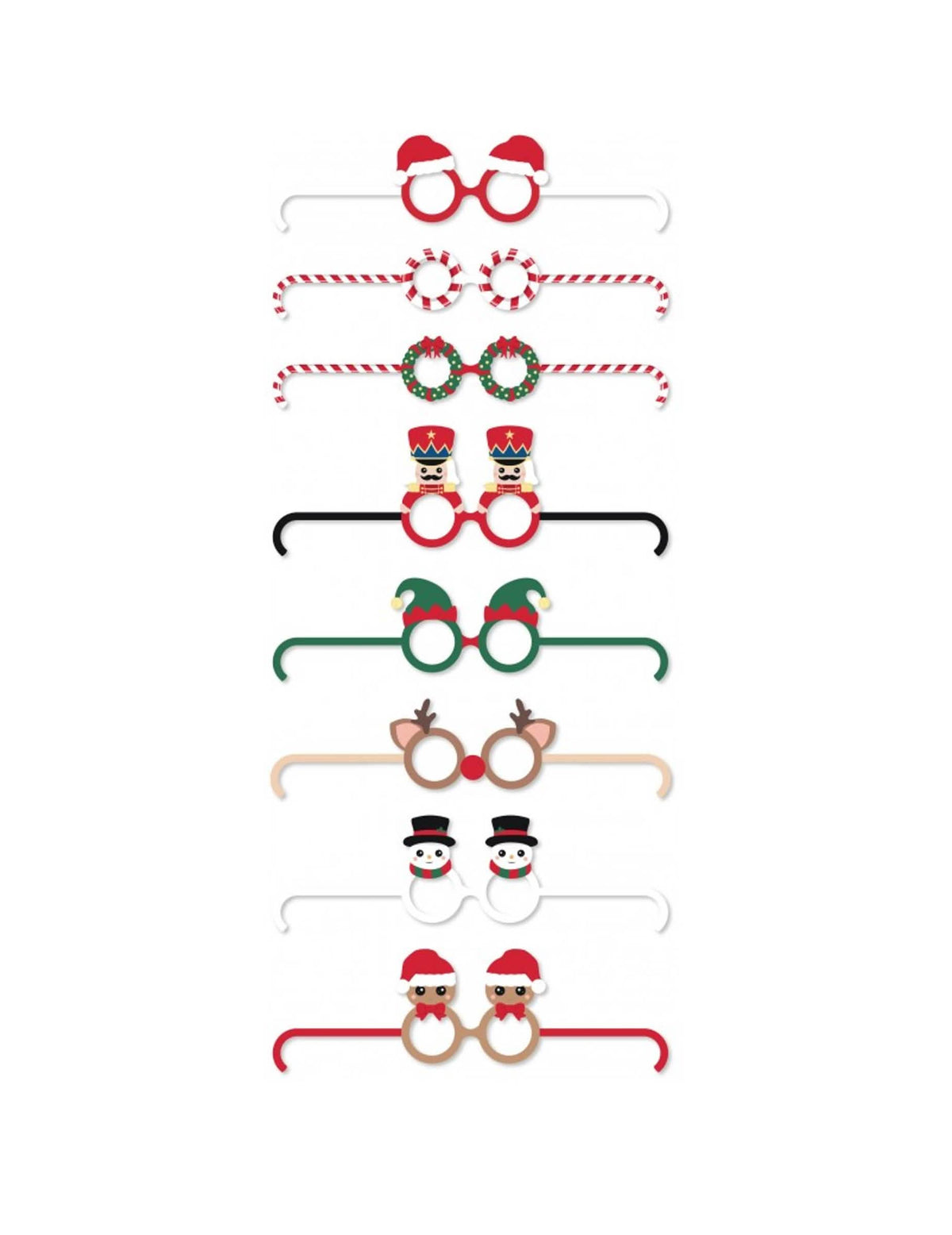 8 ochelari din carton haioși Sweety Xmas pentru crăciun multicolori cu motive de petrecere