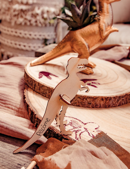 8 cartonașe de nuntă din lemn 3D cu dinozauri T-Rex pentru ziua de naștere