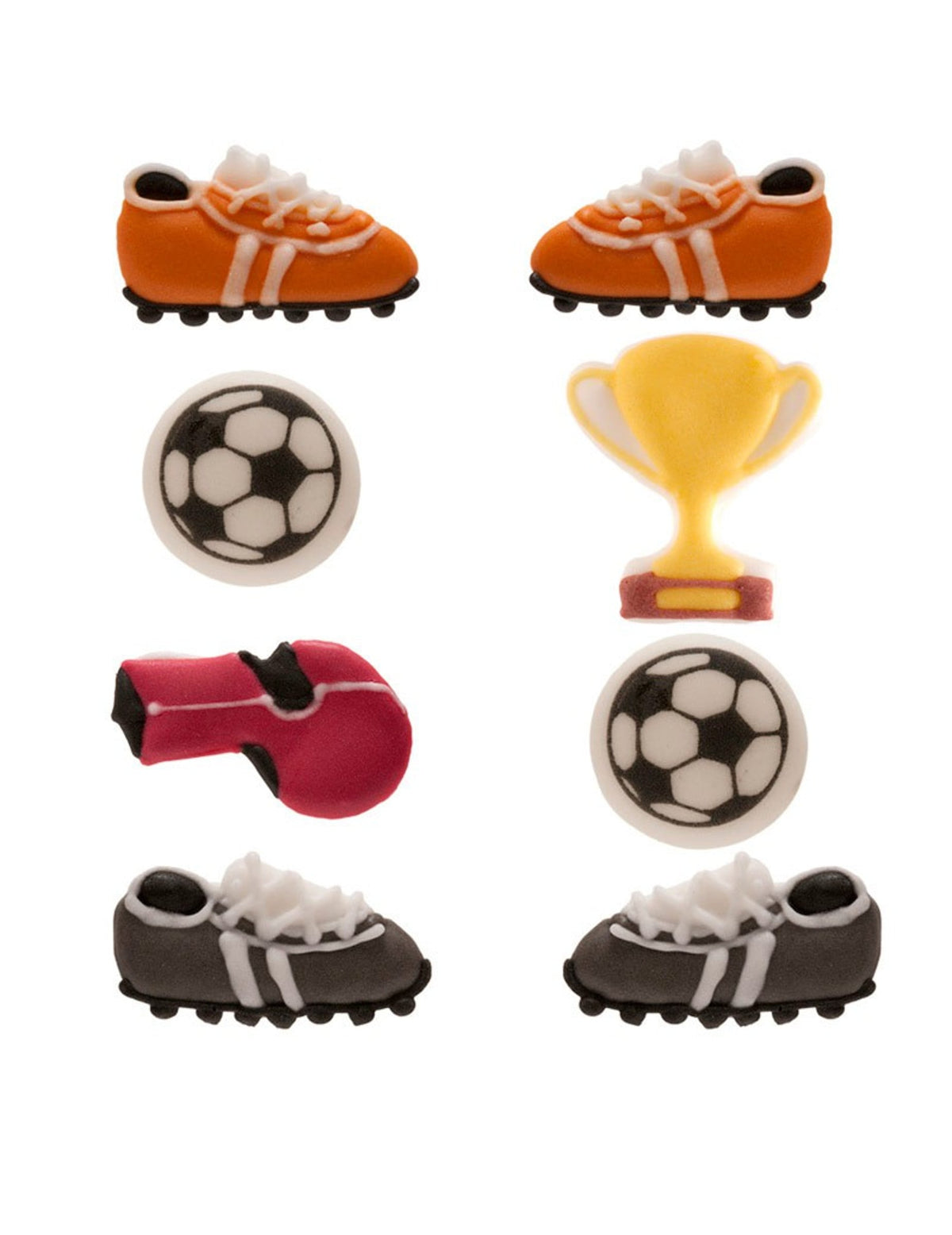 Mini figurines en sucre Football multicolores avec ballons chaussures et trophée