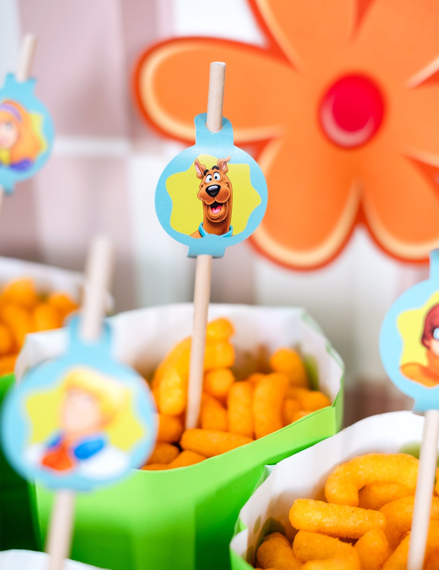 Gros plan sur le médaillon Scooby-Doo des pailles médaillon en carton Scooby-Doo