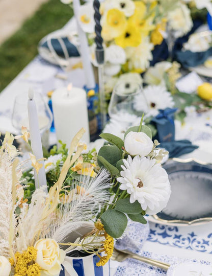 Décoration de table des Petites assiettes en carton Bleu roi pour fête avec motifs méditerranéens bleu et blanc