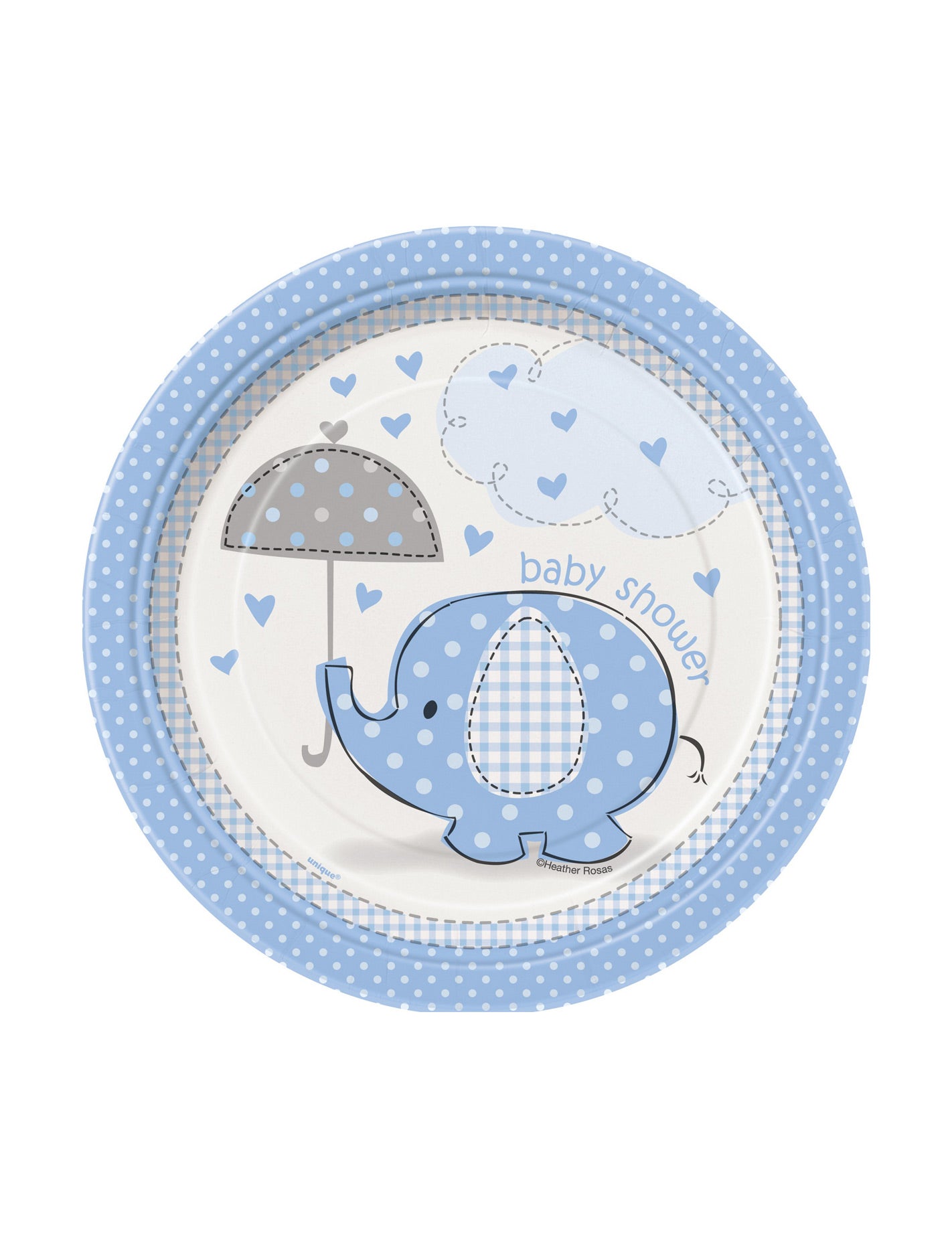Assiette en carton éléphant pour baby shower bleu