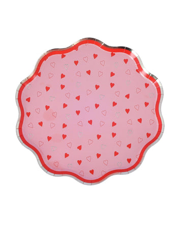 8 Petites assiettes en carton Dame de cœur rose 18cm