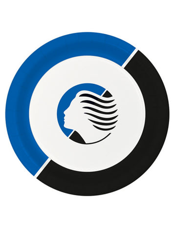 8 Farfurii mici de hârtie Atalanta™ albastre și albe 18 cm