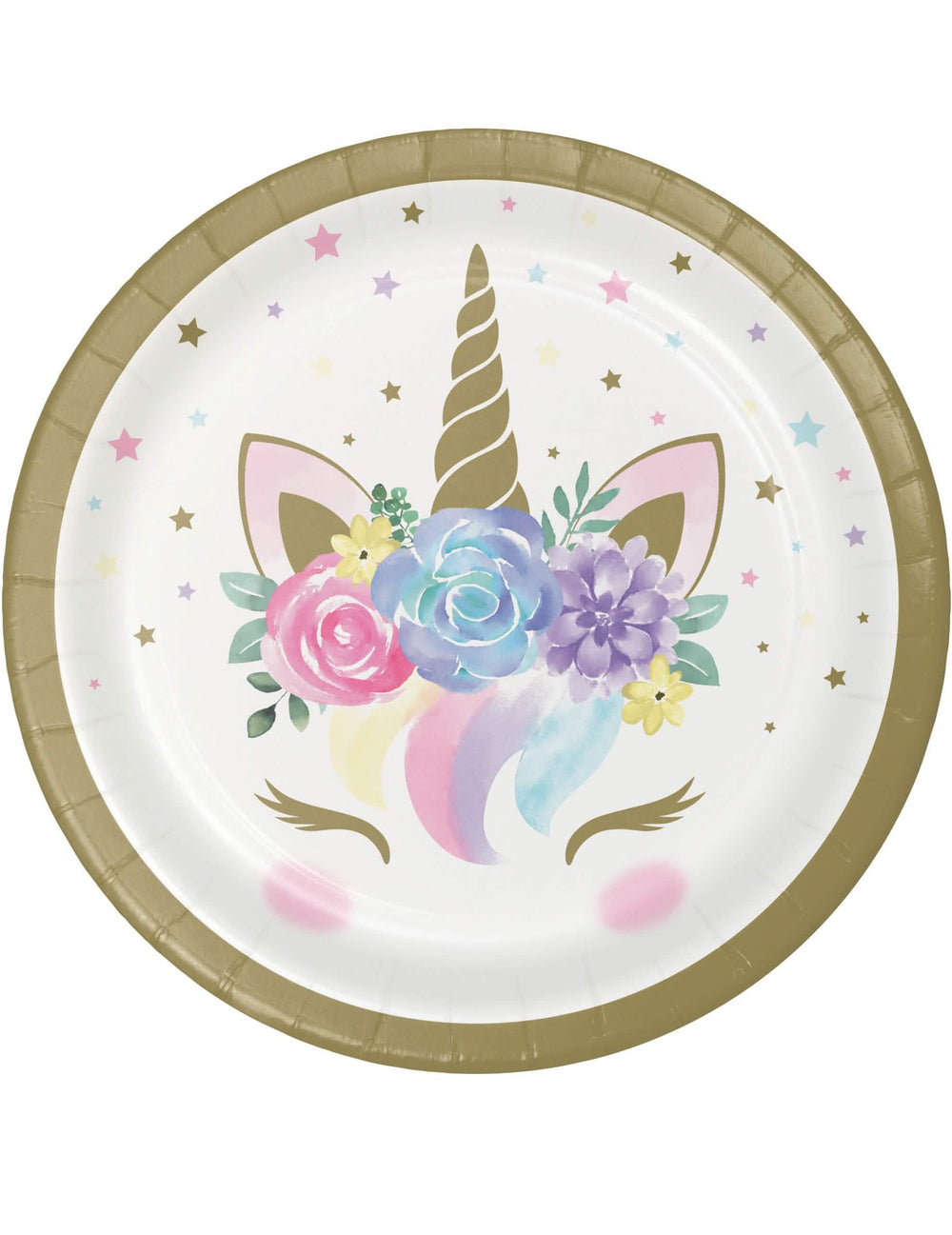 Farfurii mici din carton cu unicorni féerici albe și aurii