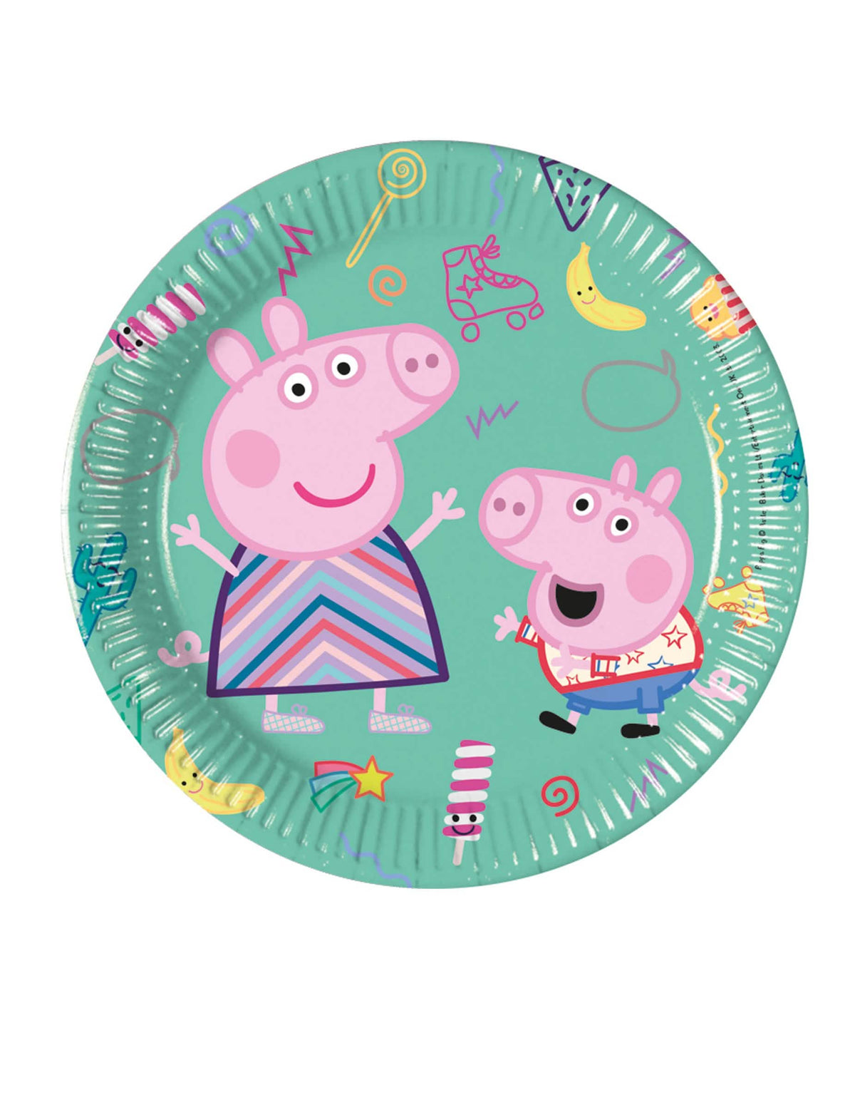 Farfurii mici din carton Peppa Pig pentru copil, verde mentă, cu Peppa și George