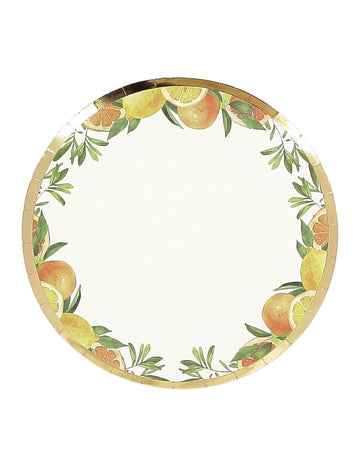 8 farfurii mici din carton Fizz citrice, crem, portocaliu, galben și auriu, 18 cm, decor fructat