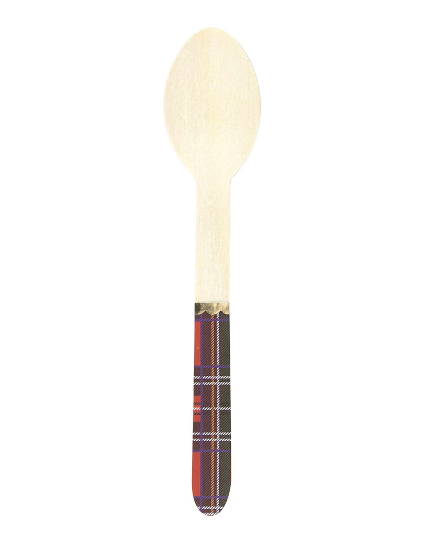 Petites cuillères en bois tartan de Noël pour fête à galon doré