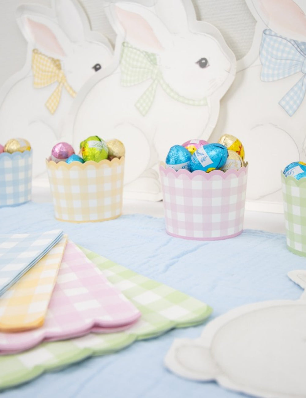 Exemple de présentation avec des chocolats des petits pots Vichy Pastel pour fête