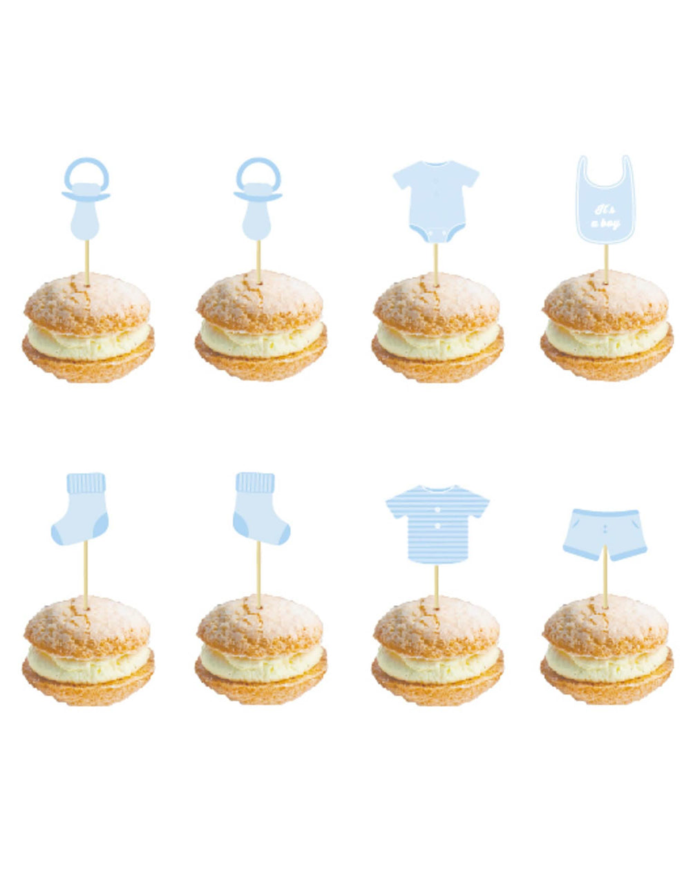 Bețe din lemn bebeluș albastru pentru baby shower cu motive de naștere