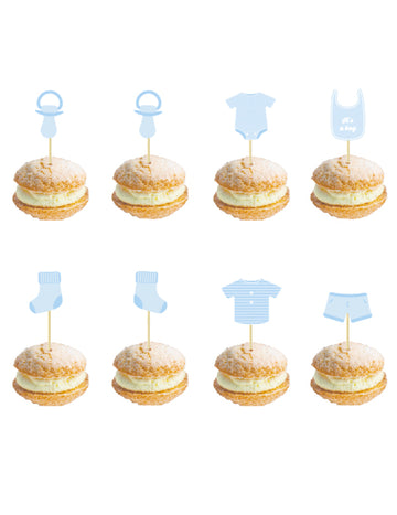 8 snopi din lemn pentru bebeluși albaștri, 10 buc. cm pentru petrecerea de baby shower