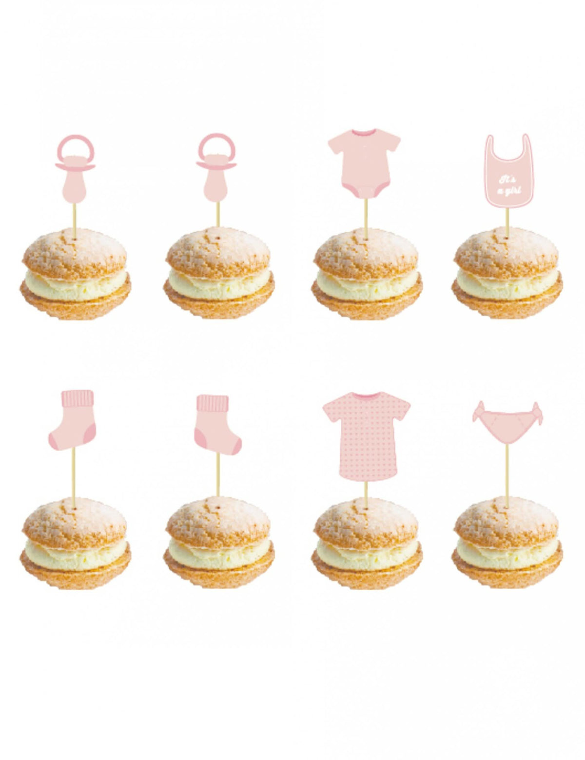 Frigărui din lemn bebeluș pentru baby shower roz cu motive variate