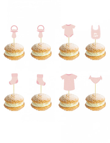 8 scobitori din lemn roz pal 10 cm pentru petrecerea de baby shower