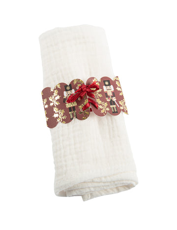 8 inele de șervețel tip spărgător de nuci cu panglică de satin roșie