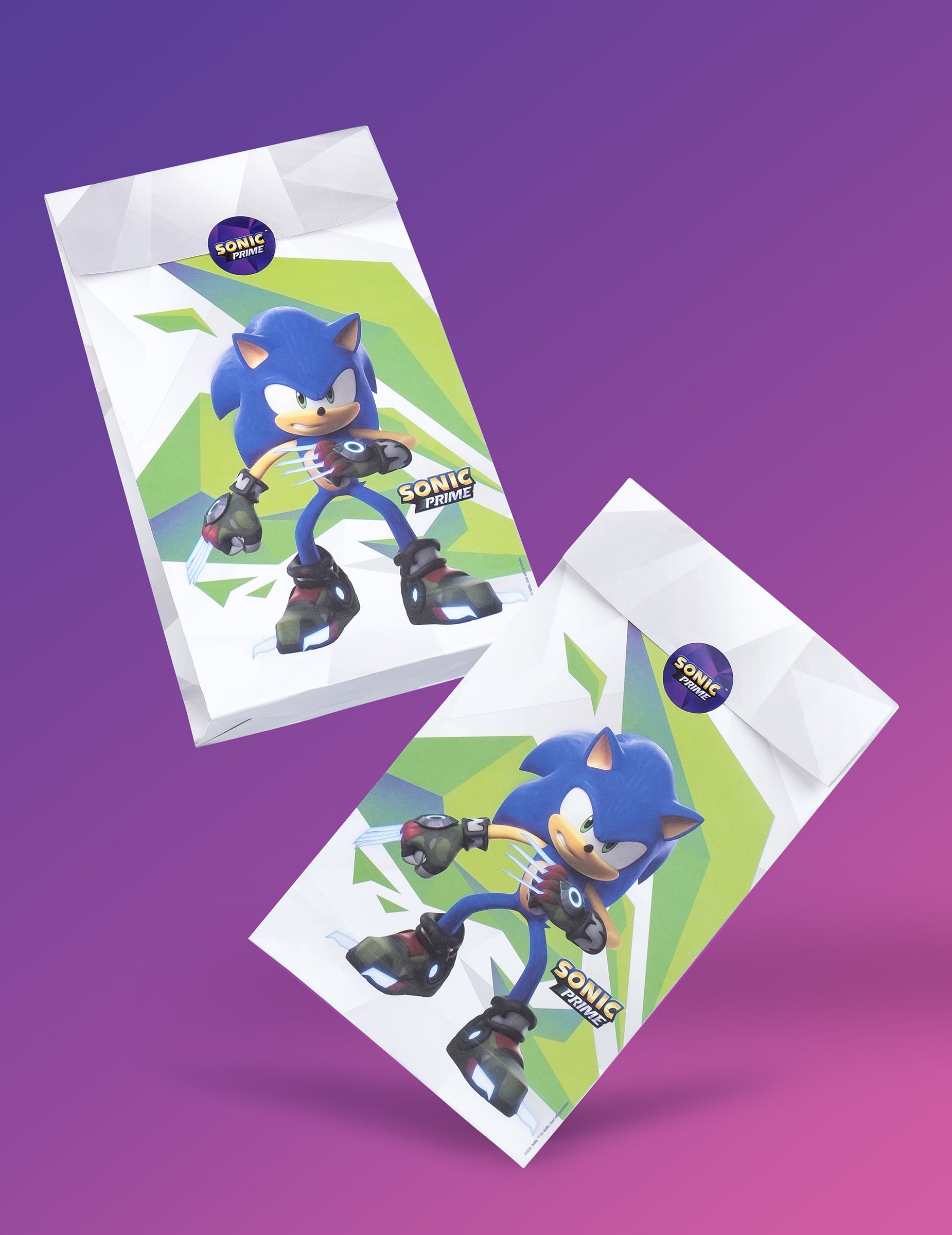 Mise en situation des sacs cadeaux Sonic Prime