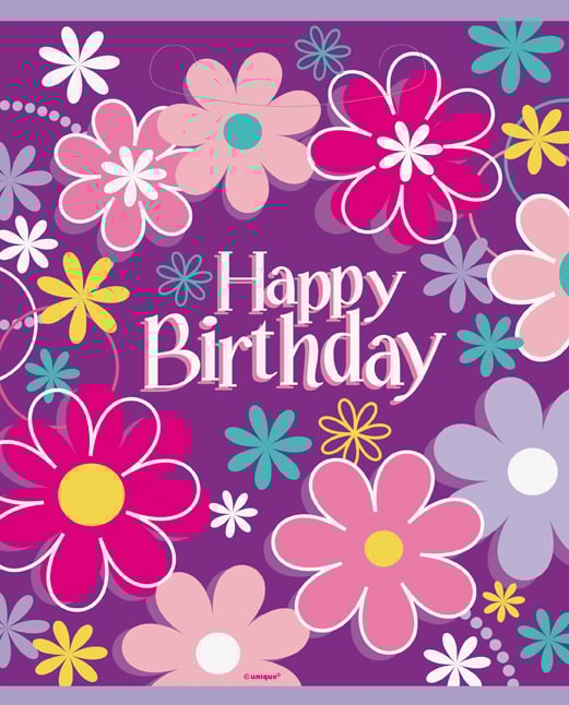 8 pungi de petrecere happy birthday flori 18 x 23 cm pentru cadouri 