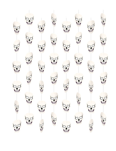 Suspensions sur fil crânes squelette pour Halloween blanches lot de 8