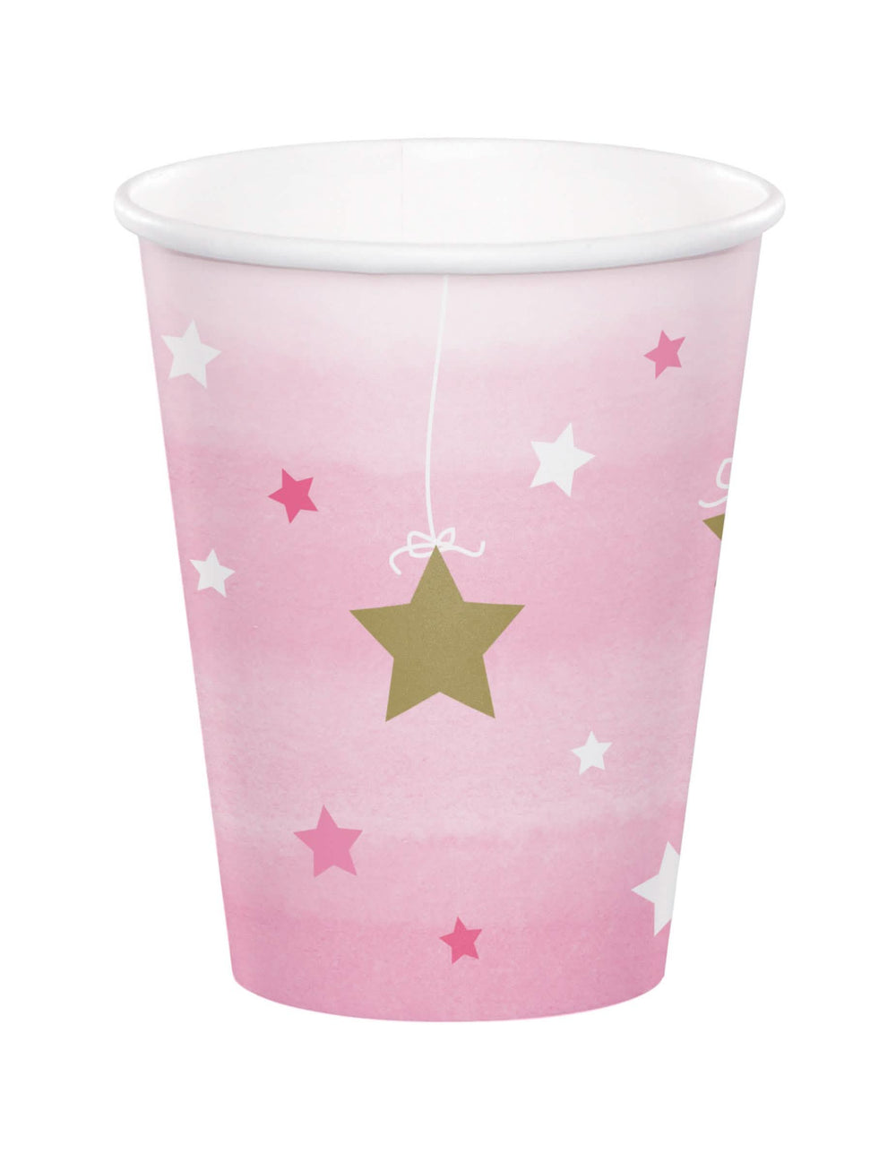 Pahare de carton One Little Star pentru copil roz cu stele aurii