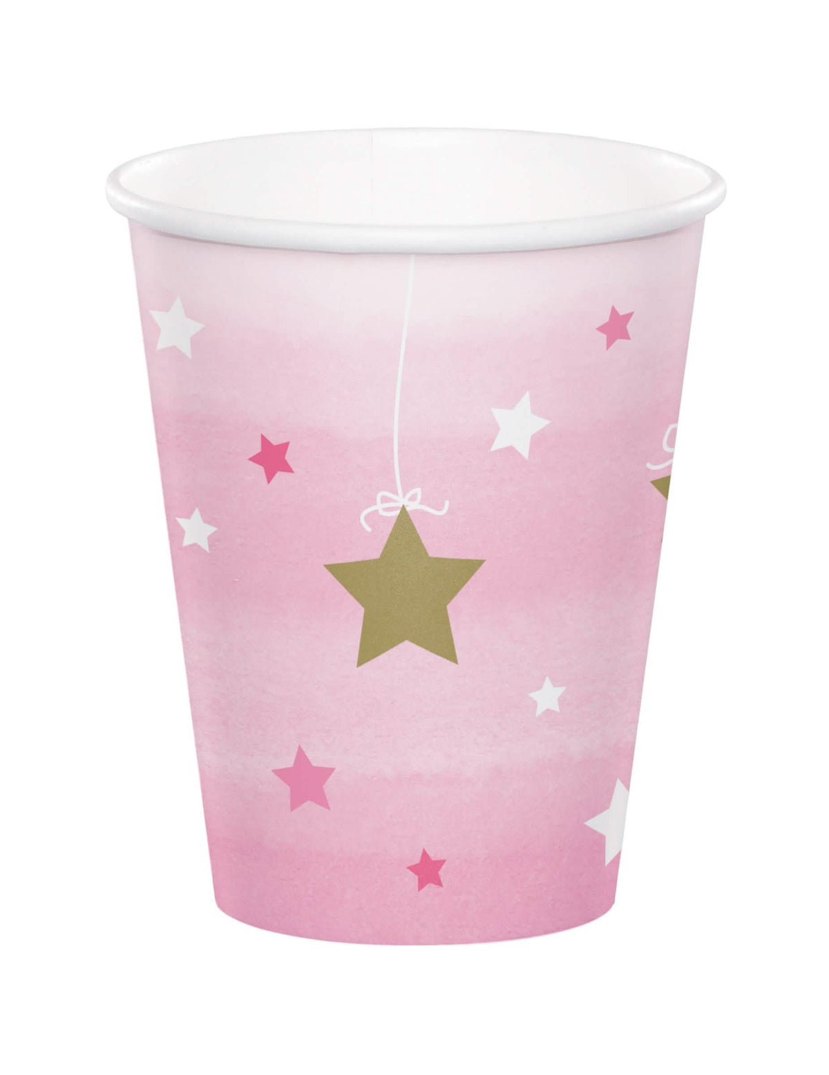 Pahare de carton One Little Star pentru copil roz cu stele aurii