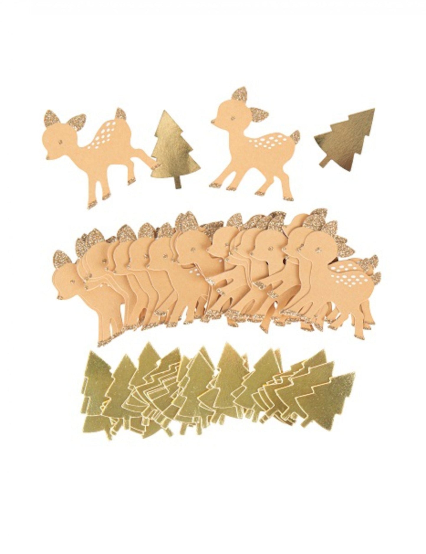 80 de confetti în formă de căprioară mică și brazi aurii