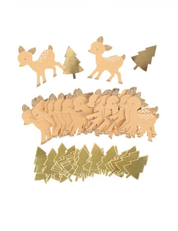 80 de confetti în formă de căprioară mică și brazi aurii