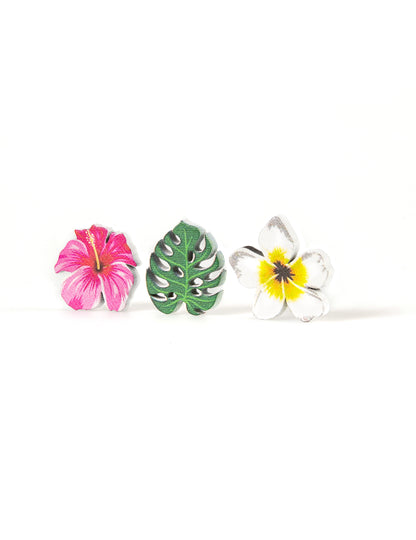 9 flori de confetti din lemn și frunze tropicale de 3,8 cm