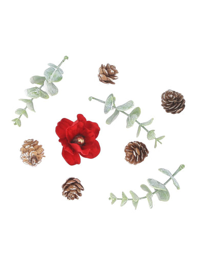 9 decorațiuni Eleganță din catifea roșu și verde de la 2 la 8,5 cm